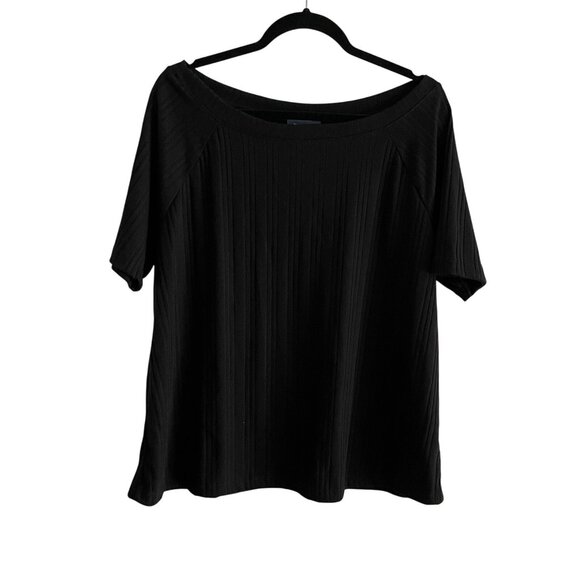 ModCloth Women 1X Black Stretch Bateau So Beautiful Ribbed Short Sleeve Top NWT - Picture 3 of 12